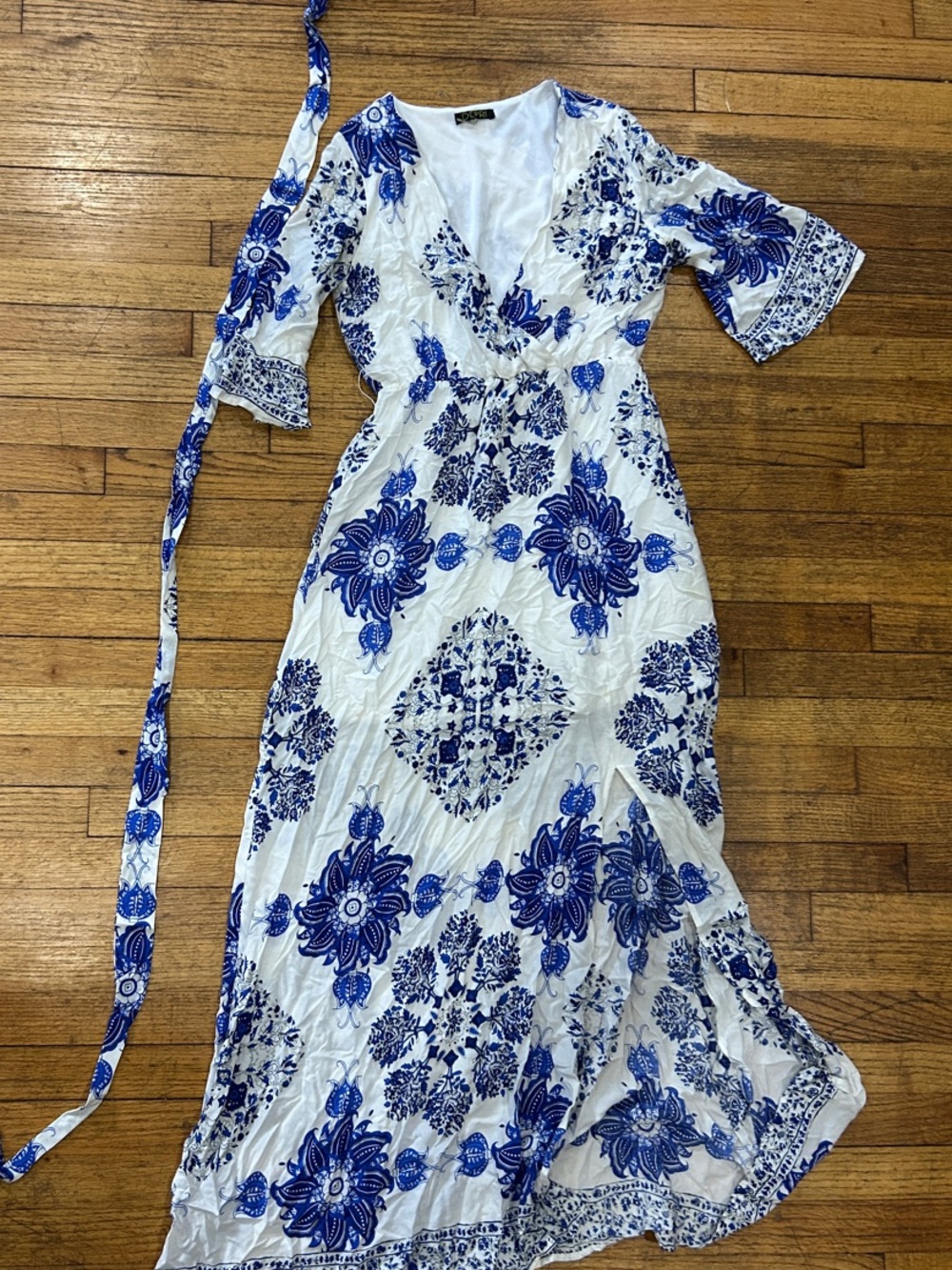 Blue Floral Wrap Maxi Dress - V-Neck Boho Style